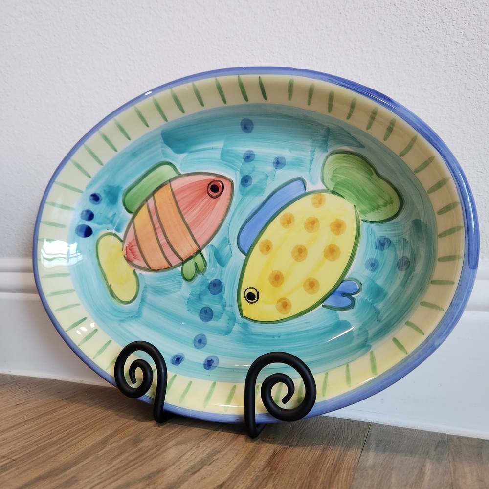 Christian Tortu Italian Ceramic Fish Platter Hand Painted Maiolica Serving Tray - Picture 14 of 14